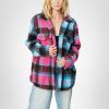 [BLANKNYC] womens Plaid Faux Sherpa Shirt Jacket With Pockets(Beyond the Mood)