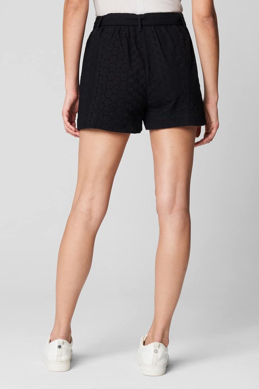 image:imageBLANKNYC Womens Black Eyelet Printed Shorts with Self Belt Stylish amp Designer ClothingShortsLate Night