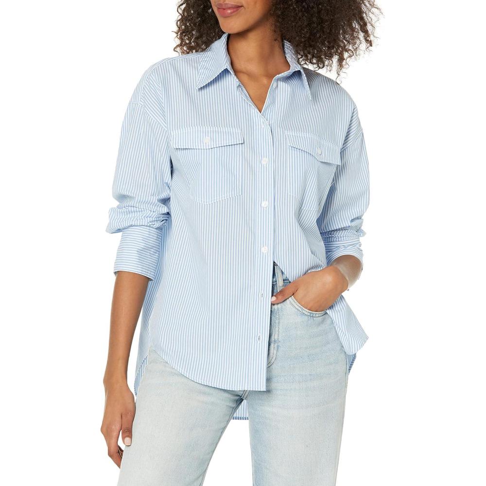 image:imageBLANKNYC Womens Luxury Clothing Oversized Stripe Collared Shirt Comfortable amp StylishBlue Sky