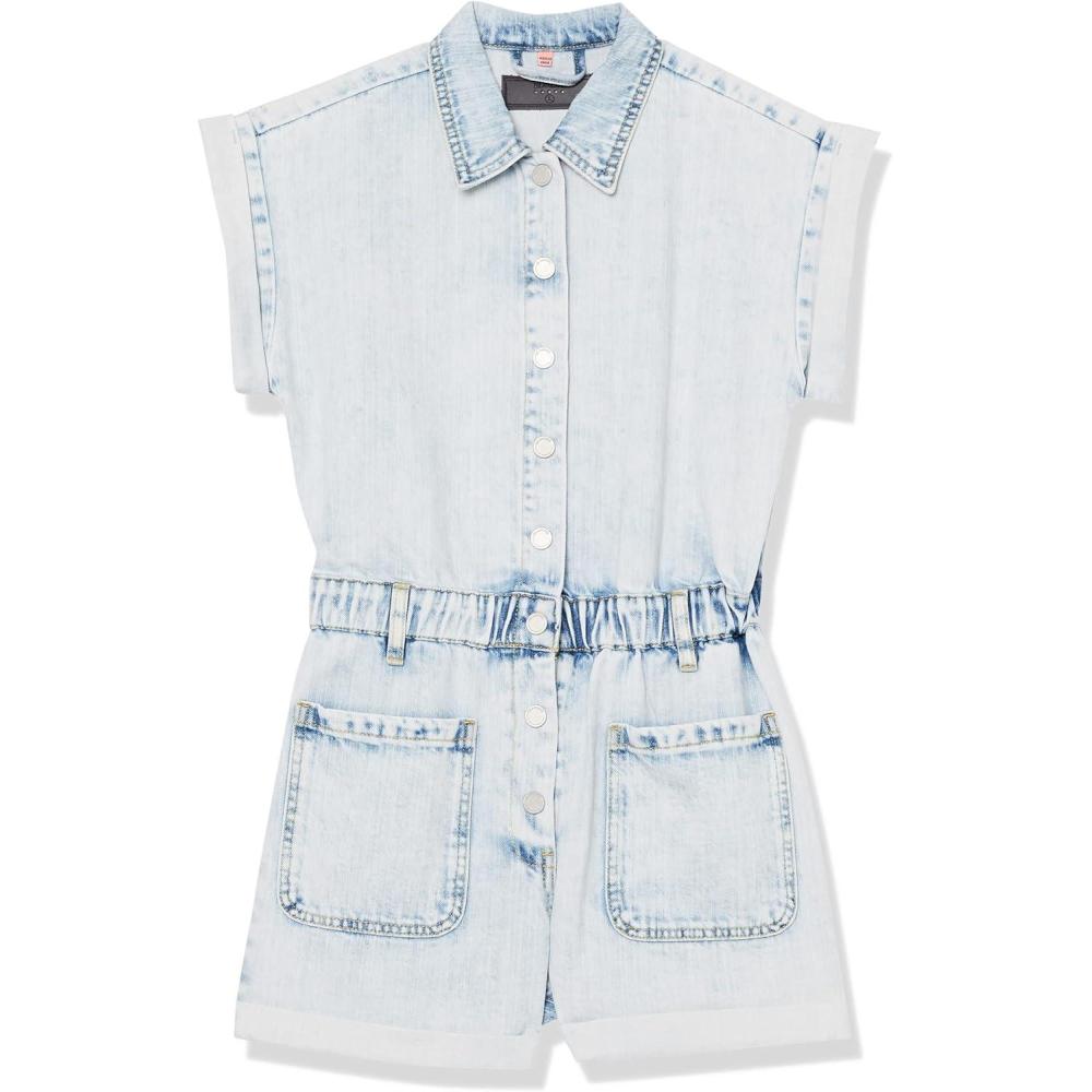 image:imageBLANKNYC girls Luxury Clothing Acid Denim Shorts Sleeve Romper With Patch Pockets Comfortable amp StylishTime Zone