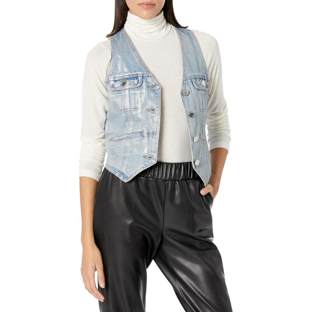image:imageBLANKNYC womens Coated Denim Vest With Seaming DetailMulti