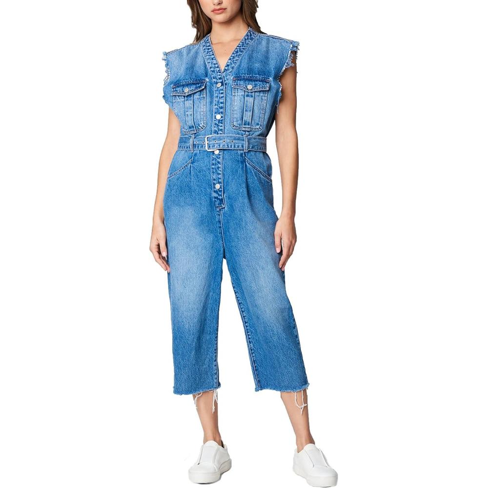 image:imageBLANKNYC womens Sleeveless Denim Jumpsuit With Self Belt Comfortable amp Stylish JumperPuffed Up