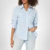 [BLANKNYC] Womens Luxury Clothing Oversized Stripe Collared Shirt, Comfortable & Stylish(Blue Sky)