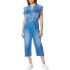 [BLANKNYC] womens Sleeveless Denim Jumpsuit With Self Belt, Comfortable & Stylish Jumper(Puffed Up)