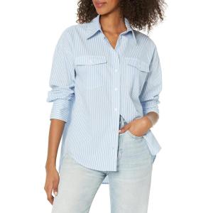 [BLANKNYC] Womens Luxury Clothing Oversized Stripe Collared Shirt, Comfortable & Stylish(Blue Sky)