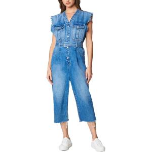 [BLANKNYC] womens Sleeveless Denim Jumpsuit With Self Belt, Comfortable & Stylish Jumper(Puffed Up)