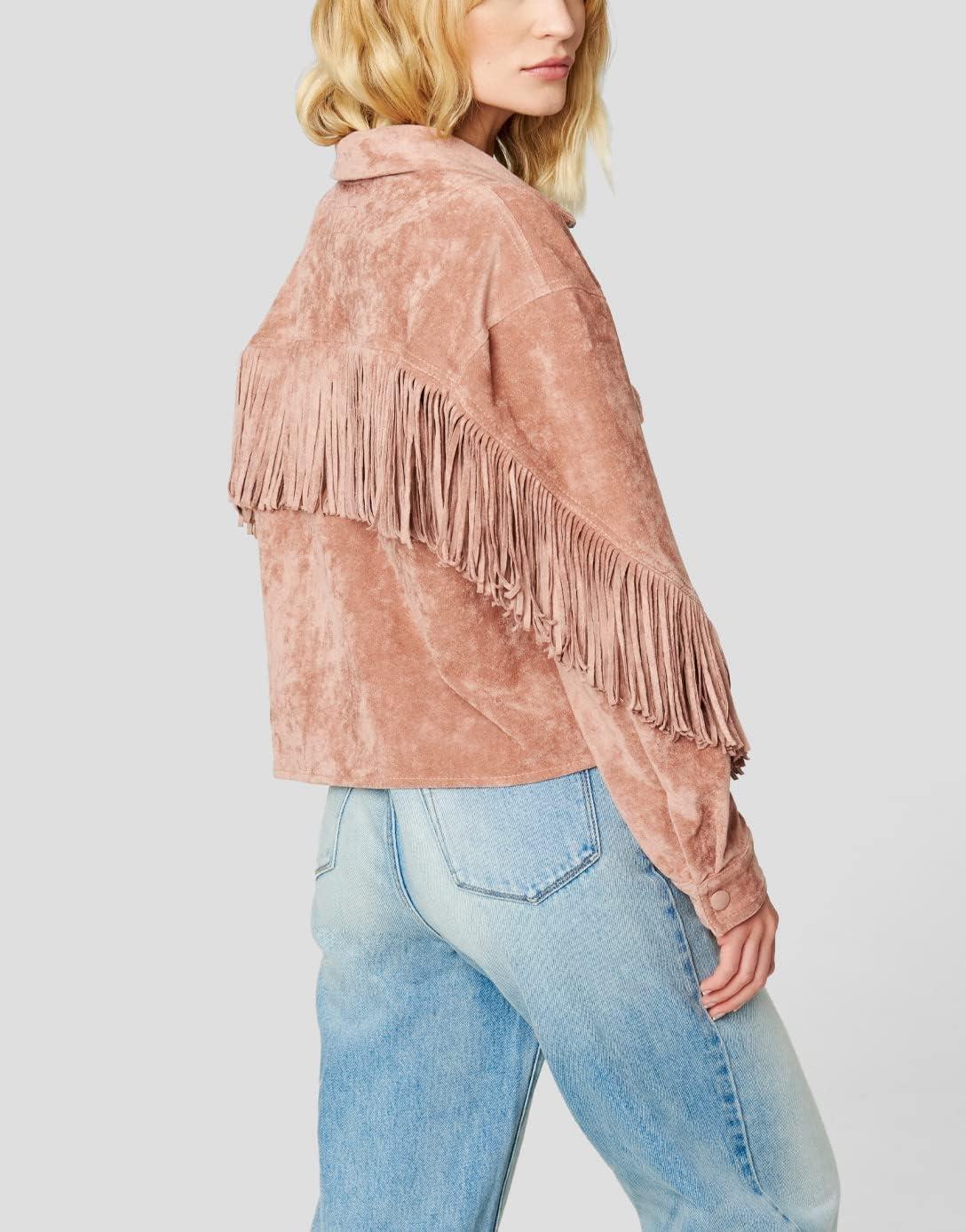 image:imageBLANKNYC Womens Luxury Clothing Faux Suede Fringe Shirt Jacket Comfortable amp Stylish Coat Dusty Rose XSmall
