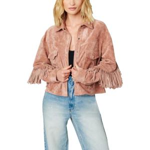 [BLANKNYC] Womens Luxury Clothing Faux Suede Fringe Shirt Jacket, Comfortable & Stylish Coat, Dusty Rose, X-Small