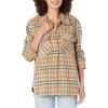 [BLANKNYC] Women’s Luxury Clothing Plaid Shirt Jacket, Stylish Shacket & Trendy Coat(Tan)