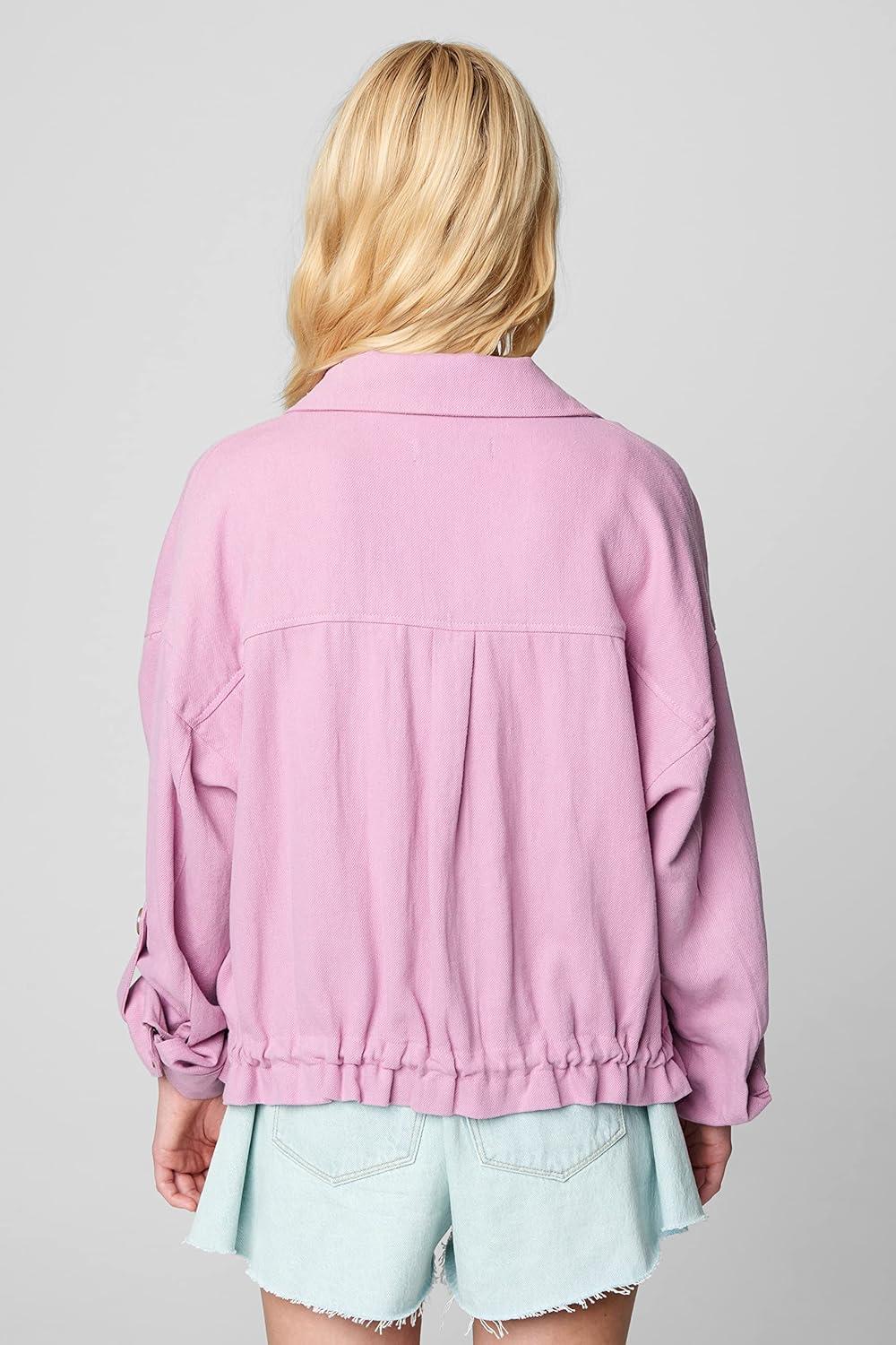 image:imageBLANKNYC Womens Luxury Clothing Linen Utility Jacket With Pockets Comfortable amp Stylish CoatBuzz Word