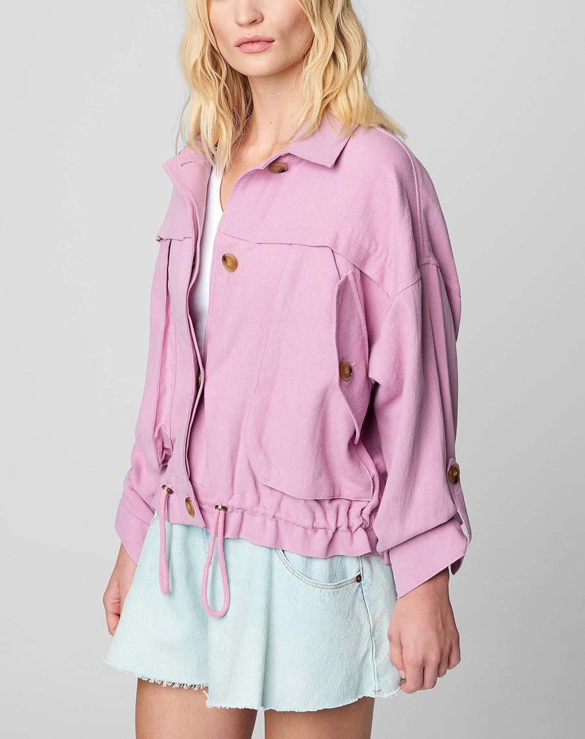 image:imageBLANKNYC Womens Luxury Clothing Linen Utility Jacket With Pockets Comfortable amp Stylish CoatBuzz Word