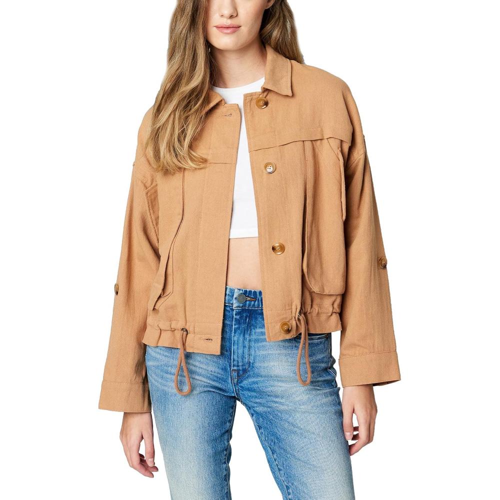 image:imageBLANKNYC Womens Luxury Clothing Linen Utility Jacket With Pockets Comfortable amp Stylish CoatA Game