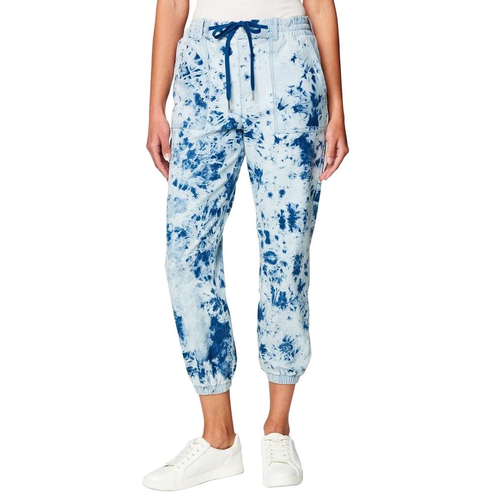image:imageBLANKNYC Womens Indigo Tiedye Knot Denim Jogger With Drawstring Waistband SweatpantsFull Moon