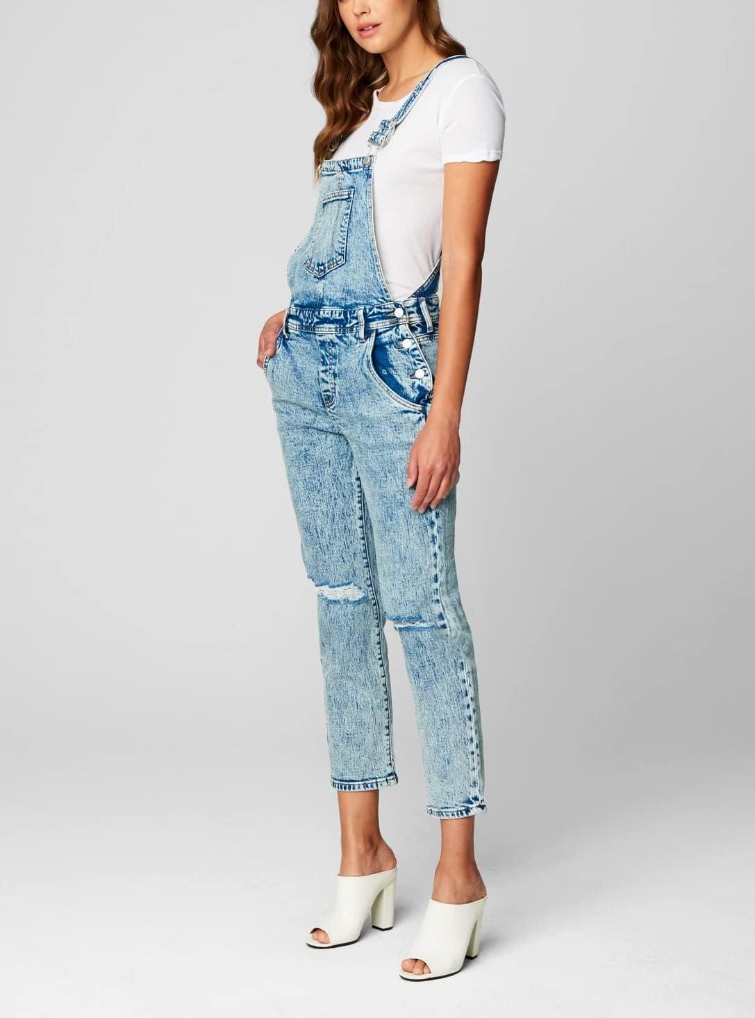 image:imageBLANKNYC womens Luxury Clothing Denim Straight Leg Overall With Knee Rips Comfortable amp StylishKnees Weak