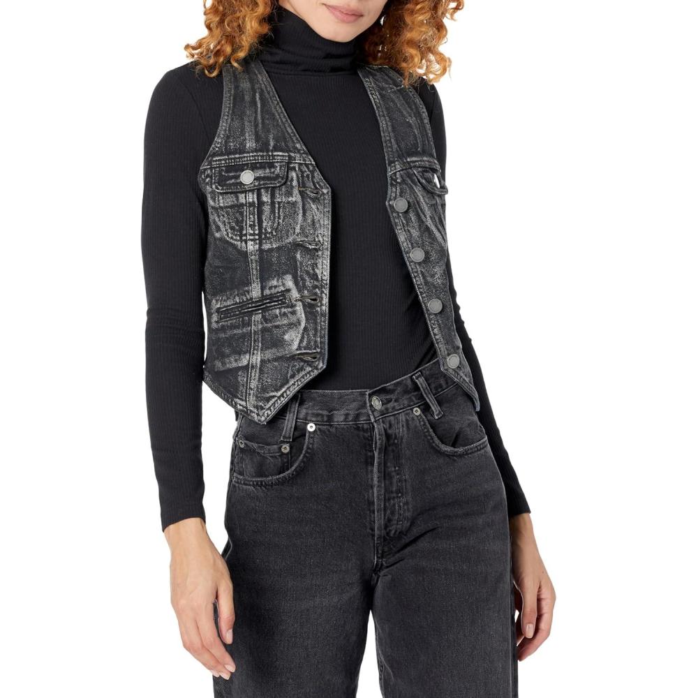 image:imageBLANKNYC Womens Womens Coated Denim Vest With Seaming DetailMetallic Heart