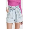 [BLANKNYC] Womens Pleated Denim Paper Bag Cuffed Shorts with Self Belt, Stylish & Designer Clothing(Time Zone)