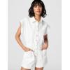 [BLANKNYC] Women’s White Denim Shorts Sleeve Romper With Patch Pockets, Stylish & Designer Clothing(Meditation)