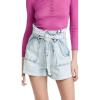 [BLANKNYC] Womens Pleated Denim Paper Bag Cuffed Shorts with Self Belt, Stylish & Designer Clothing(Time Zone)