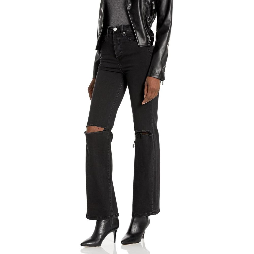 image:imageBLANKNYC Womens Luxury Clothing Wide Leg Five Pockets Longer Inseam Jeans with Rips at Knee Comfortable amp Stylish PantsJustified