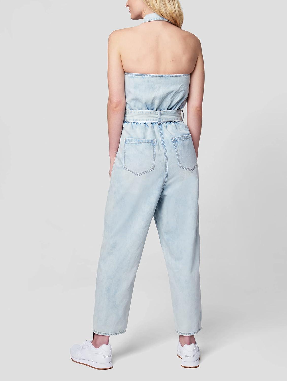 image:imageBLANKNYC Womens Luxury Clothing Denim Halter Neck Jumpsuit With Belt Comfortable amp StylishCall My Name