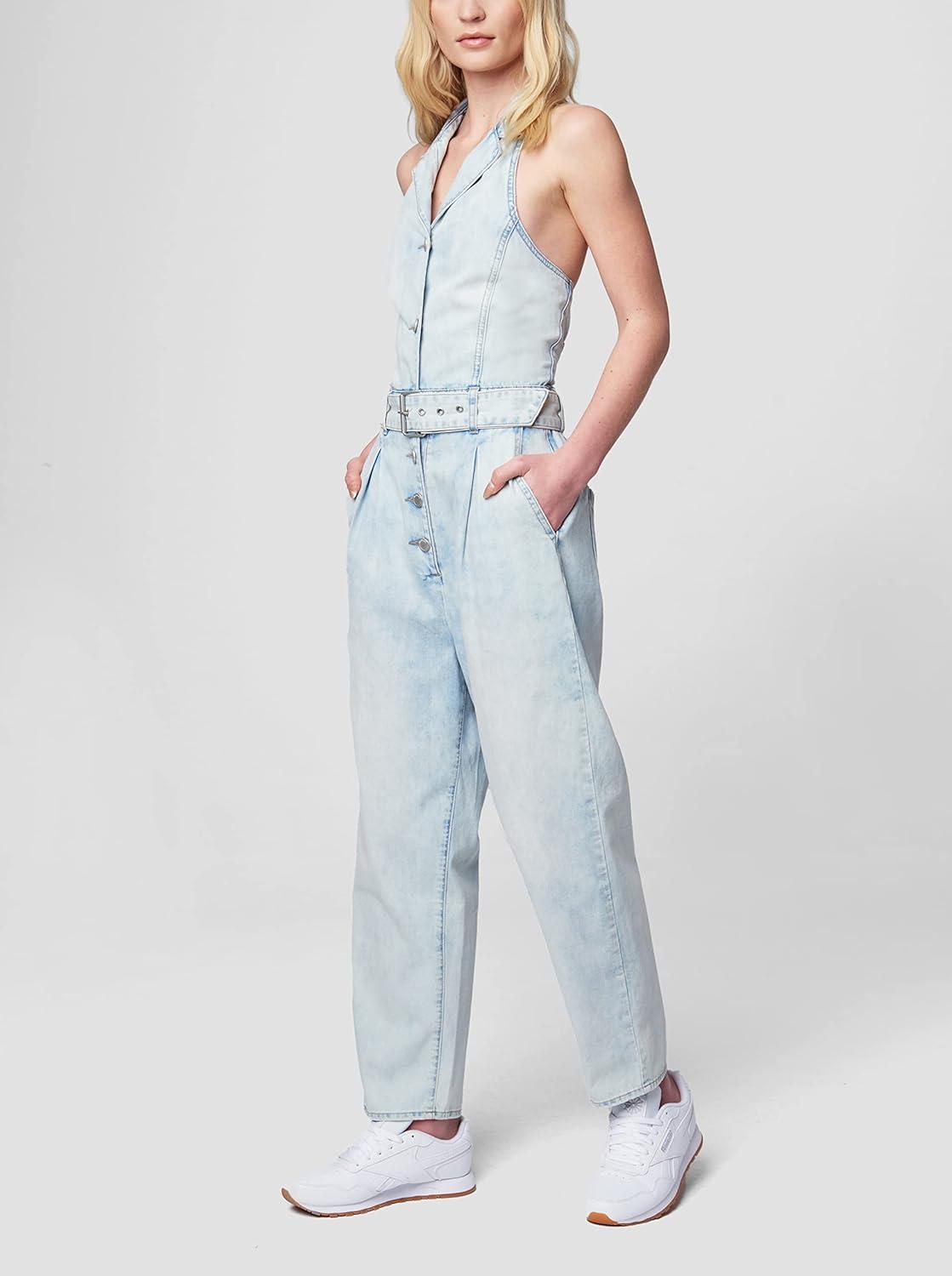 image:imageBLANKNYC Womens Luxury Clothing Denim Halter Neck Jumpsuit With Belt Comfortable amp StylishCall My Name