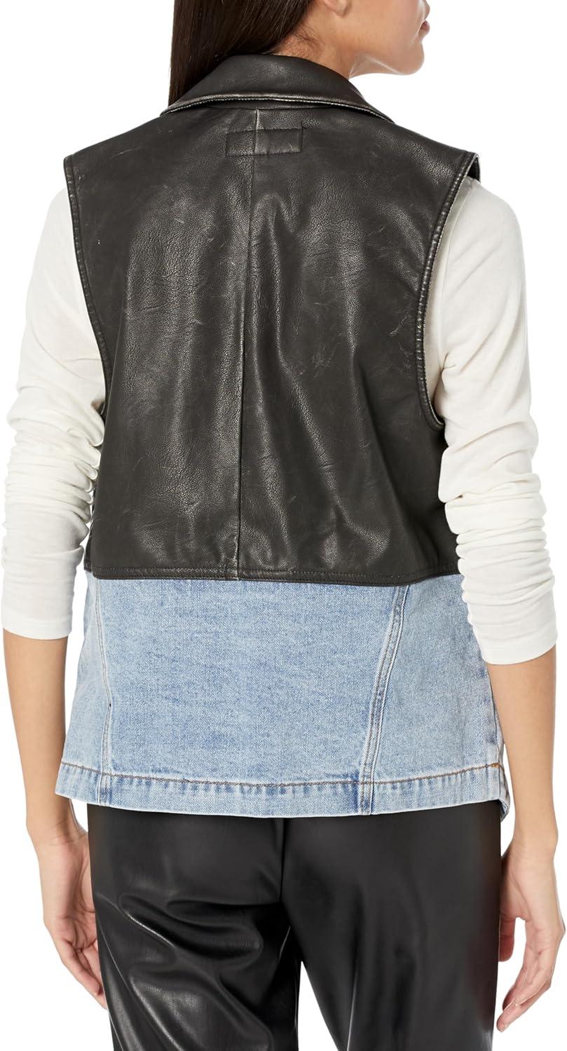 image:imageBLANKNYC Womens Vegan Leather and Denim Oversized VestBlack