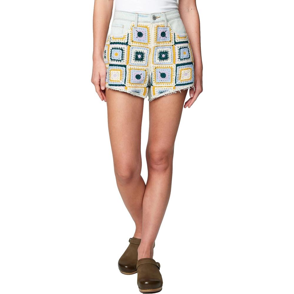 image:imageBLANKNYC Womens Luxury Clothing Light Wash Denim Crochet Detail Cut Off Short Comfortable amp StylishMiles Away