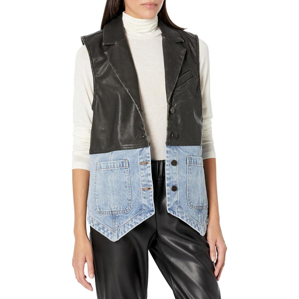 image:imageBLANKNYC Womens Vegan Leather and Denim Oversized VestBlack