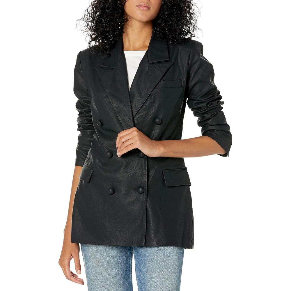image:imageBLANKNYC Womens Luxury Clothing Double Breasted Vegan Leather Blazzer Comfortable amp Stylish Long CoatCreek