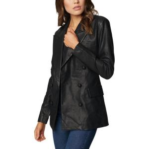 [BLANKNYC] Women’s Luxury Clothing Double Breasted Vegan Leather Blazzer, Comfortable & Stylish Long Coat(Carbon)
