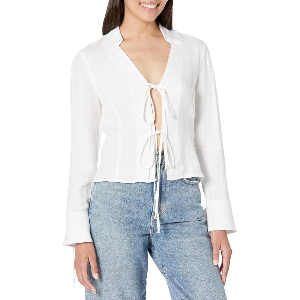 image:imageBLANKNYC Womens Luxury Clothing Lace Up Bell Sleeve Shirt Comfortable amp StylishSkim Milk
