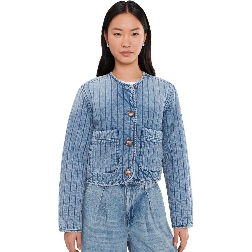 image:imageBLANKNYC Womens Bottomless Brunch Denim Quilted JacketBlue