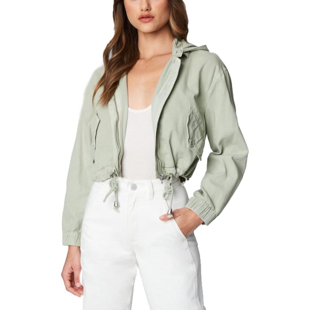 image:imageBLANKNYC Womens Twill Hooded ShirtSmoke Green