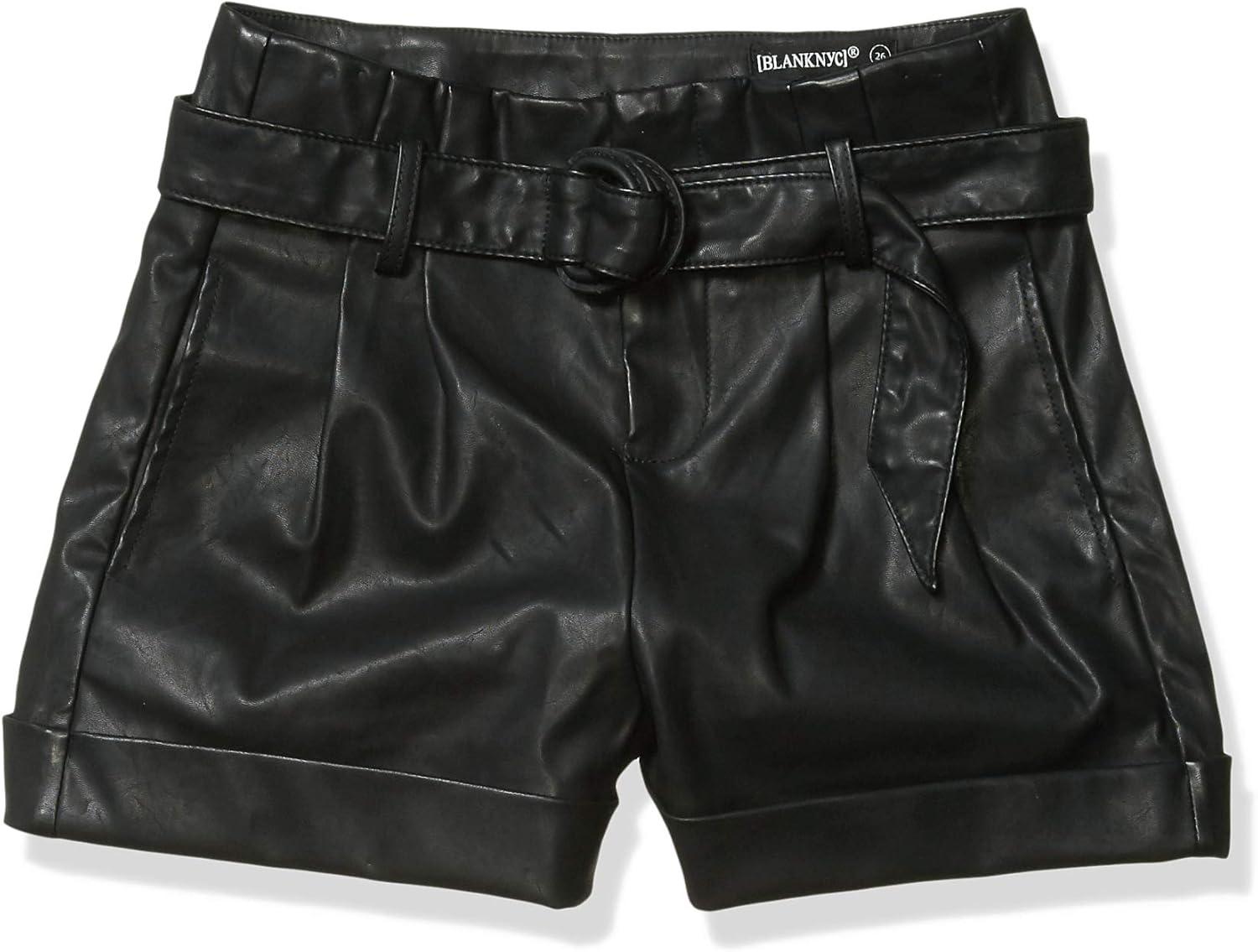 image:imageBLANKNYC Womens Luxury Clothing Black Vegan Leather High Rise Short with DRing Belt Comfortable amp StylishSinister