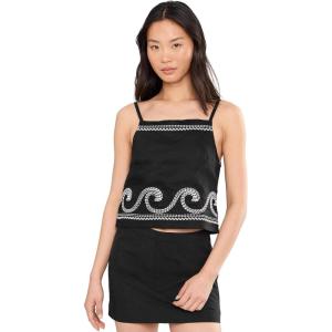 [BLANKNYC] Women’s Embroidered Linen Crop Top in Black/White(Black/White)