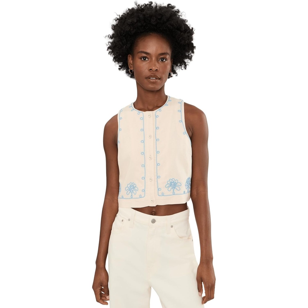 image:imageBlank NYC Talk Embroidered TopBeigeBlue