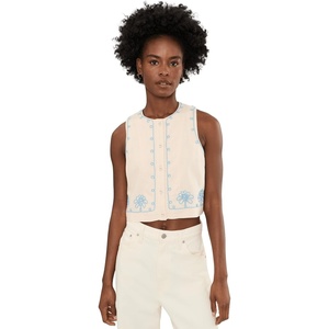 Blank NYC Talk Embroidered Top(Beige/Blue)