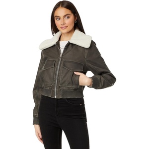 Blank NYC Leather Bomber with Sherpa Collar(Night Crawler)
